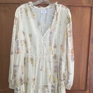 Women’s True Craft Ivory Cream Purple Yellow Orange Tie Dye Tier Boho Dress L